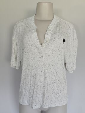 Varley Odette Mock Placket Tee- white/black speckled-S